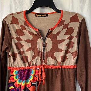 Luna Claire Brown and Red Geometric Dress